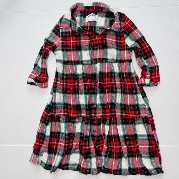 OLD Navy Plaid Button Down Flannel Tiered Dress in Red, Green & White - Picture 7 of 9